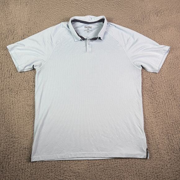 Rhone Delta Pique Polo Shirt Mens Medium Blue Performance Stretch Golf Mesh - Picture 2 of 9